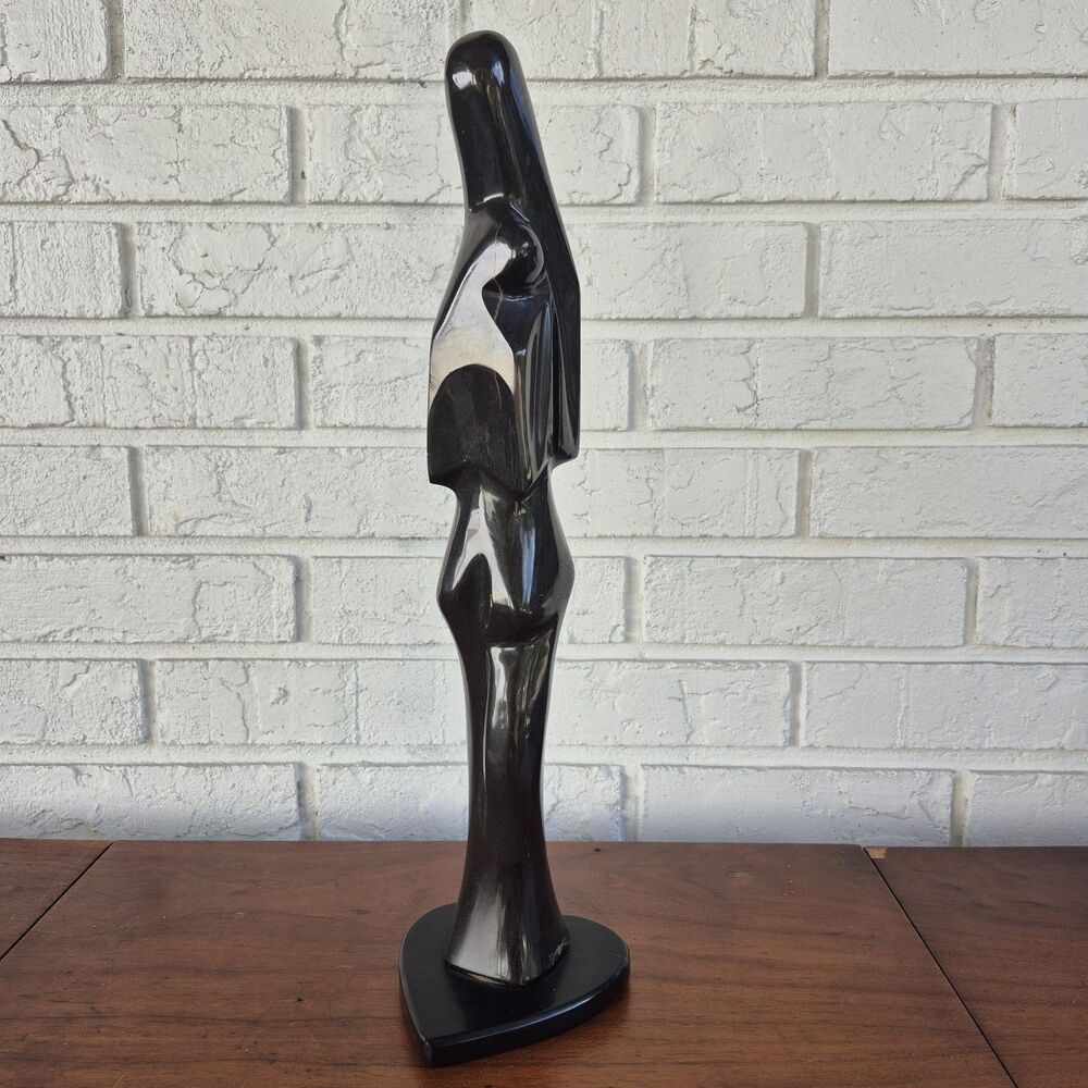 Black Onyx Sculpture Art Deco Style Haeger Style Modern Statue Mother Love